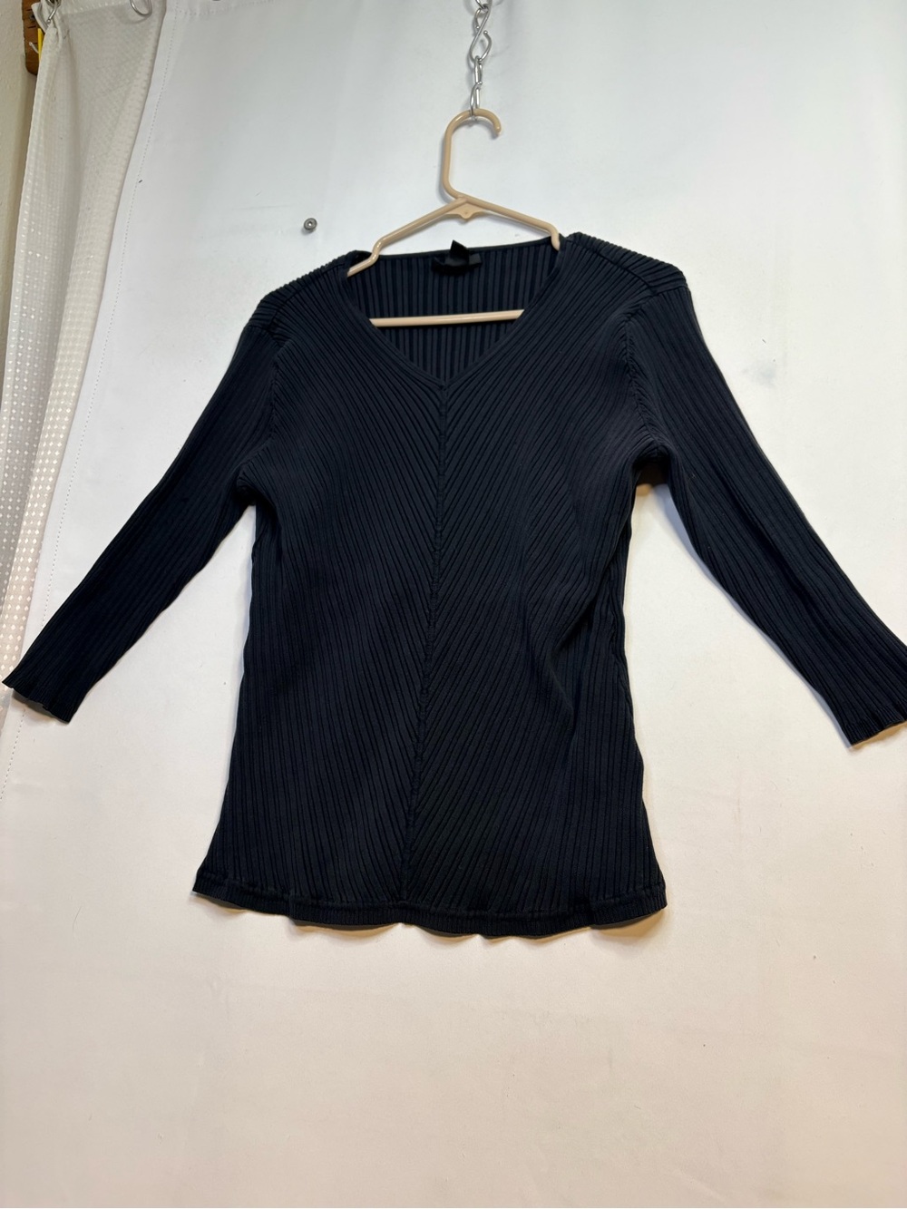 Style & Co. Faded Black Ribbed Silk and Nylon Knit Top